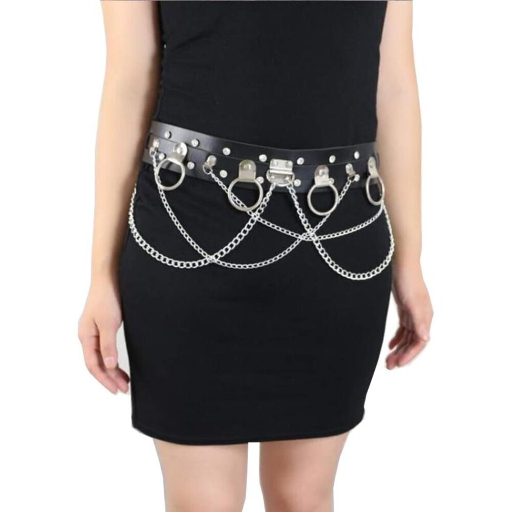 Women's Gothic Punk Leather Waist Chain Body Chain Adjustable - Picture 2 of 7